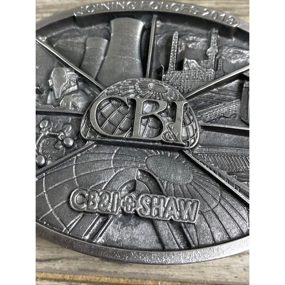 CBI + Shaw Joining Forces 2013 Commemorative Belt Buckle W/ Stand Made‎ in USA
